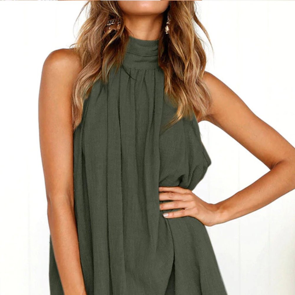 Chiffon Sleeveless High Neck Beach Dress/Cover Up